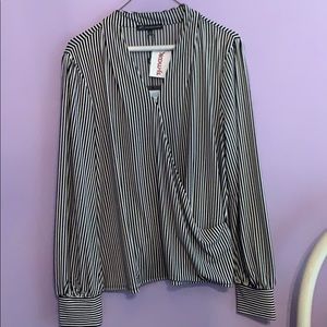 Pin striped, wrap around, long sleeved, blouse